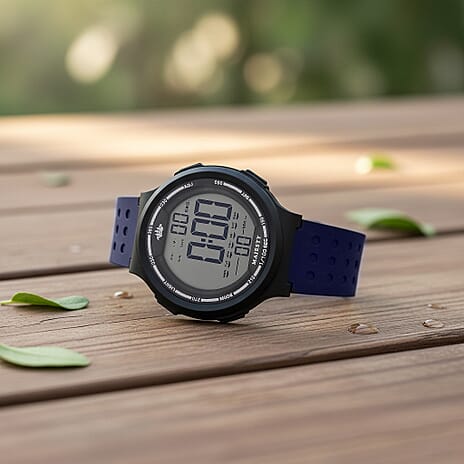 MAJESTY Digital Electronic 3ATM WR LCD Dial - Black Case Mens Watch with Blue TUP Strap