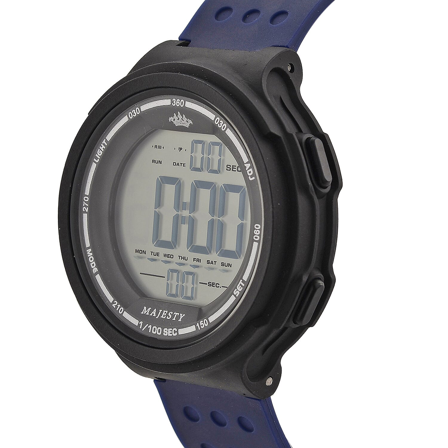 MAJESTY Digital Electronic 3ATM WR LCD Dial - Black Case Mens Watch with Blue TUP Strap