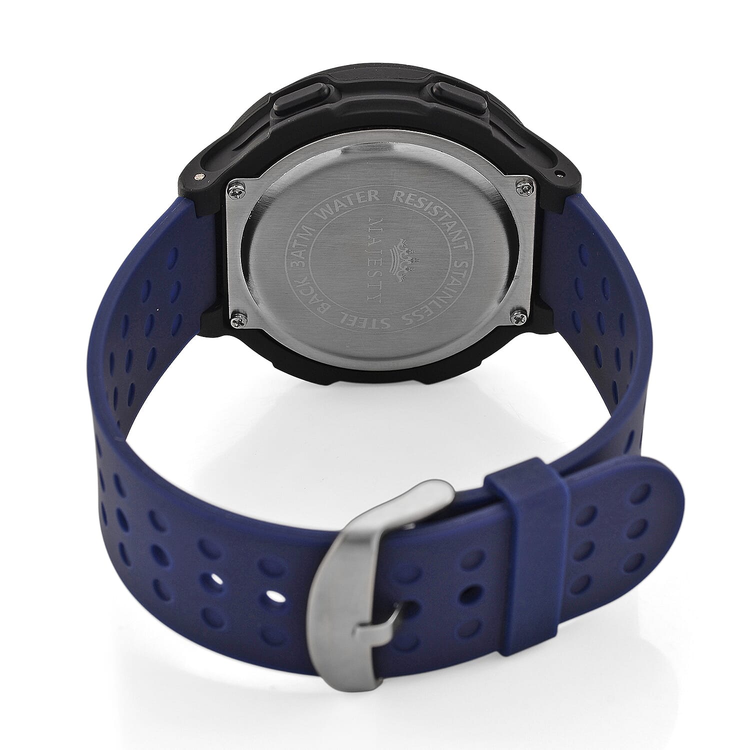 MAJESTY Digital Electronic 3ATM WR LCD Dial - Black Case Mens Watch with Blue TUP Strap