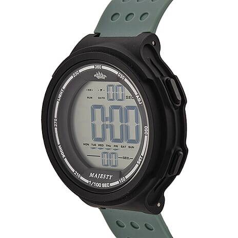MAJESTY Digital Electronic 3ATM WR LCD Dial - Black Case Mens Watch with Cyan TUP Strap