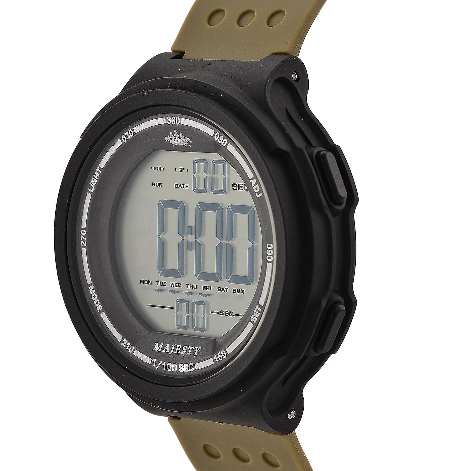 MAJESTY Digital Electronic 3ATM WR LCD Dial - Black Case Mens Watch with Coffee TUP Strap