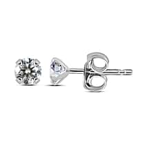 D'Joy Moissanite Solitaire Stud Push Post Earring in Rhodium Overlay Sterling Silver