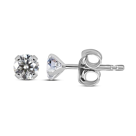 Moissanite Solitaire;Stud earring in Rhodium Sterling Silver