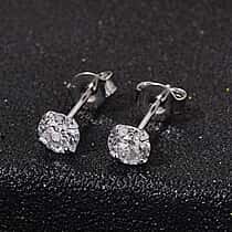D'Joy Moissanite Solitaire Stud Push Post Earring in Rhodium Overlay Sterling Silver