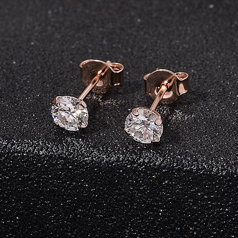 D'Joy Moissanite Solitaire Stud Push Post Earring in Rose Gold Plated Sterling Silver