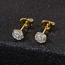 D'Joy Moissanite Solitaire Stud Push Post Earring in Yellow Gold Plated Sterling Silver