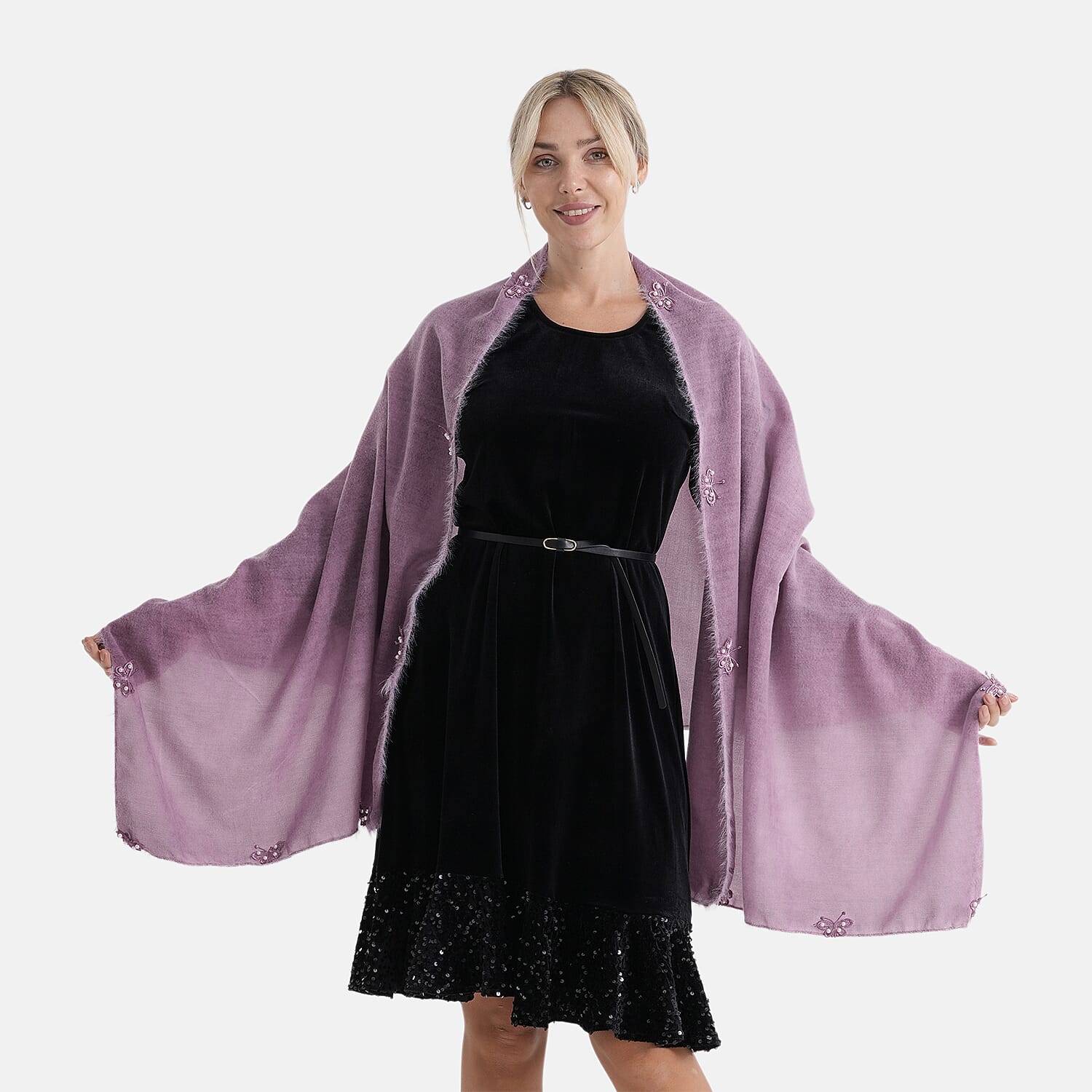 Limited Collection Embelished Season Shawl Shawl (180 x 70 Cm) - Purple