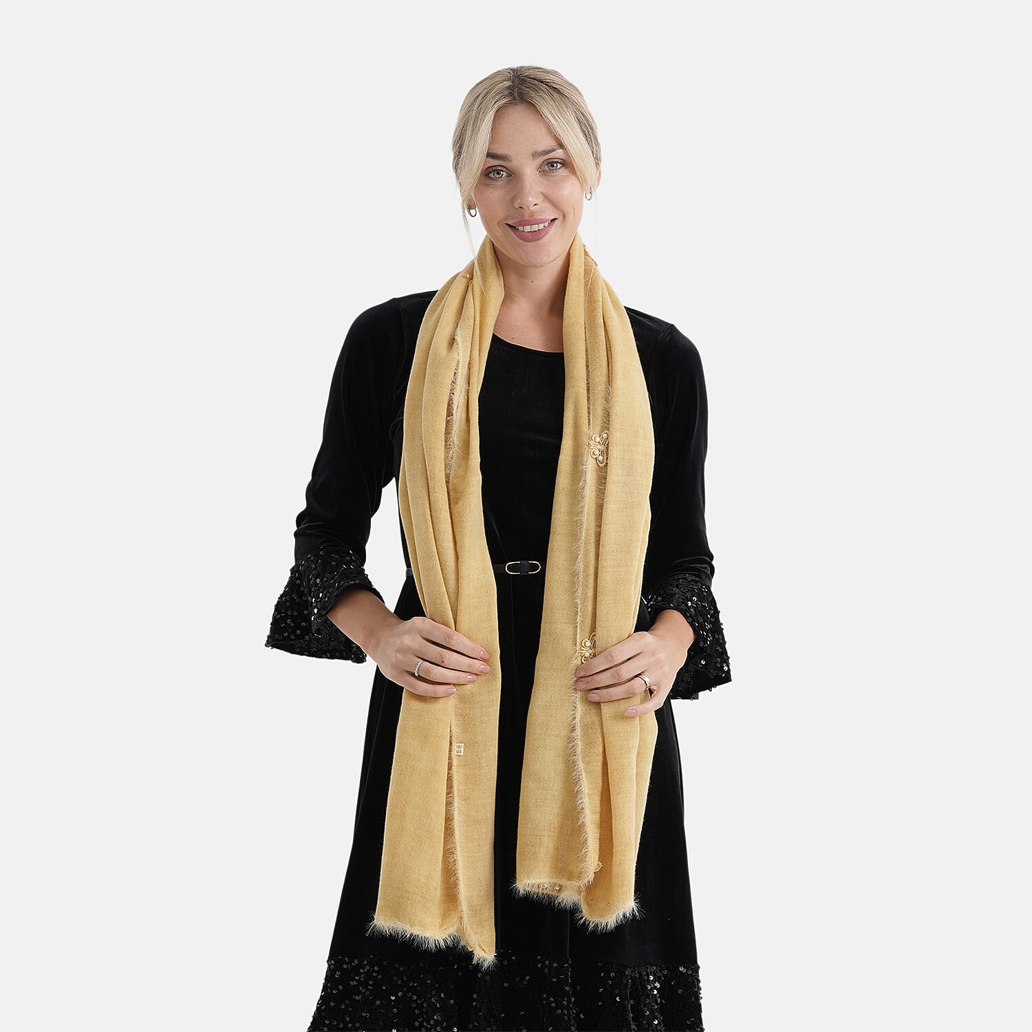 Limited Collection Embelished Season Shawl Shawl (180 x 70 Cm) - Yellow