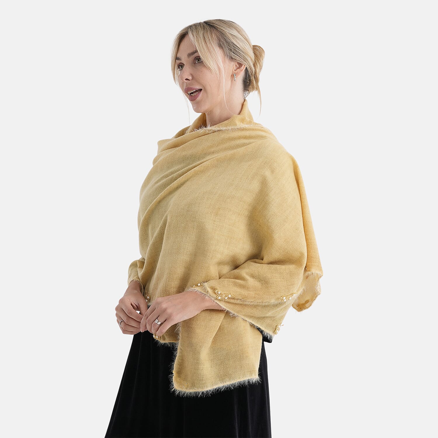 Limited Collection Embelished Season Shawl Shawl (180 x 70 Cm) - Yellow