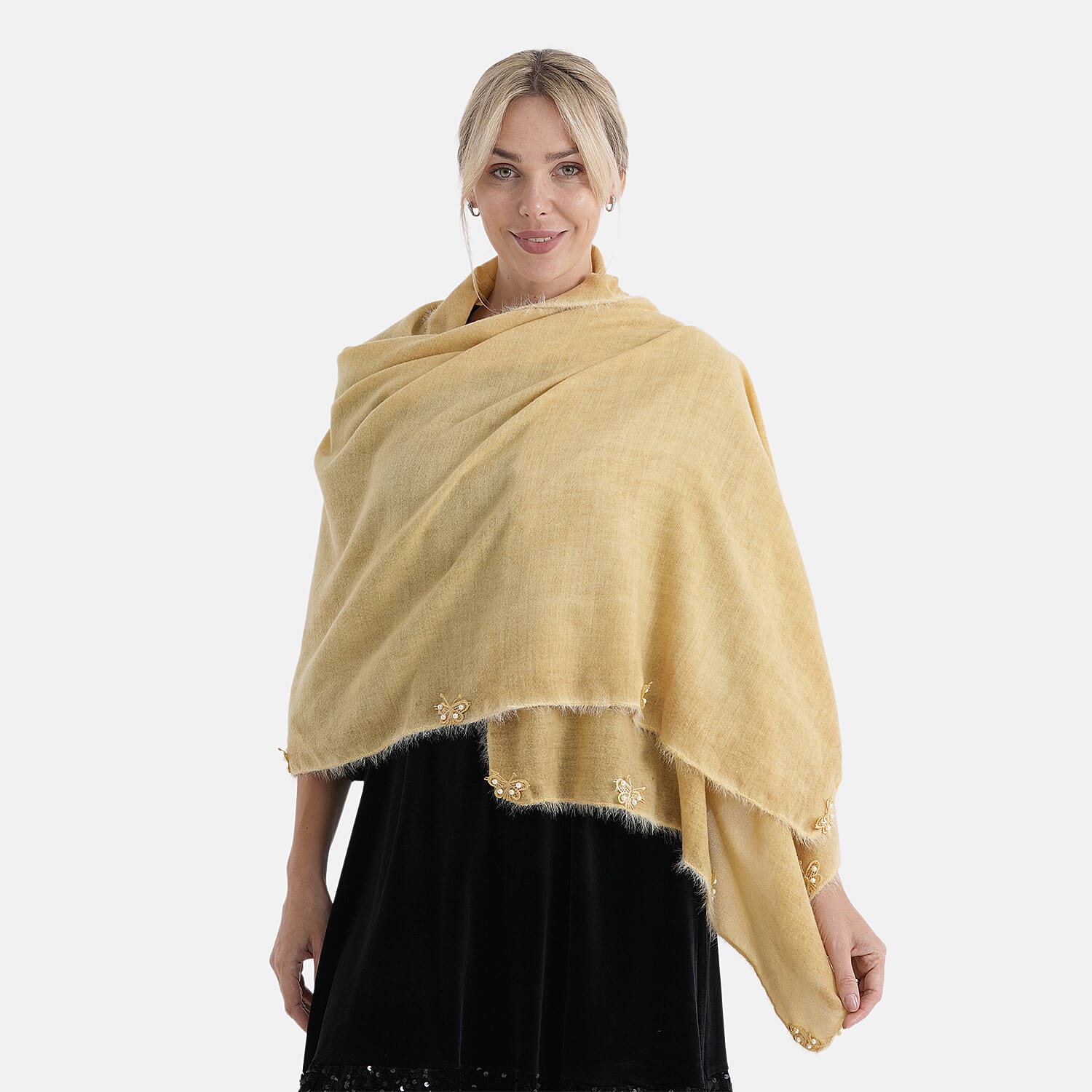 Limited Collection Embelished Season Shawl Shawl (180 x 70 Cm) - Yellow
