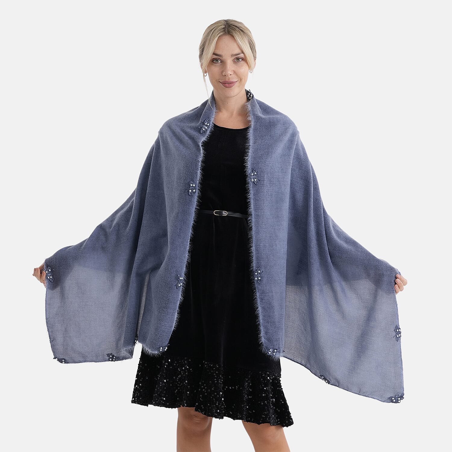 Limited Collection Embelished Season Shawl Shawl (180 x 70 Cm) - Blue