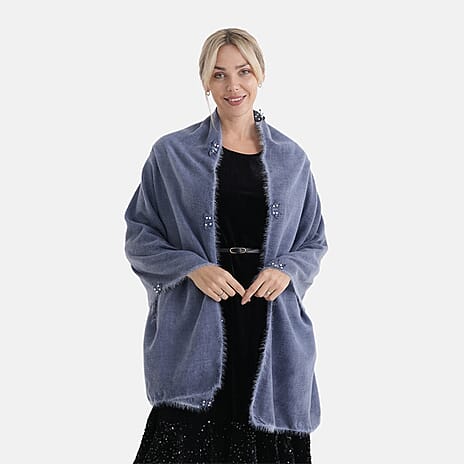 Limited Collection Embelished Season Shawl Shawl (180 x 70 Cm) - Blue
