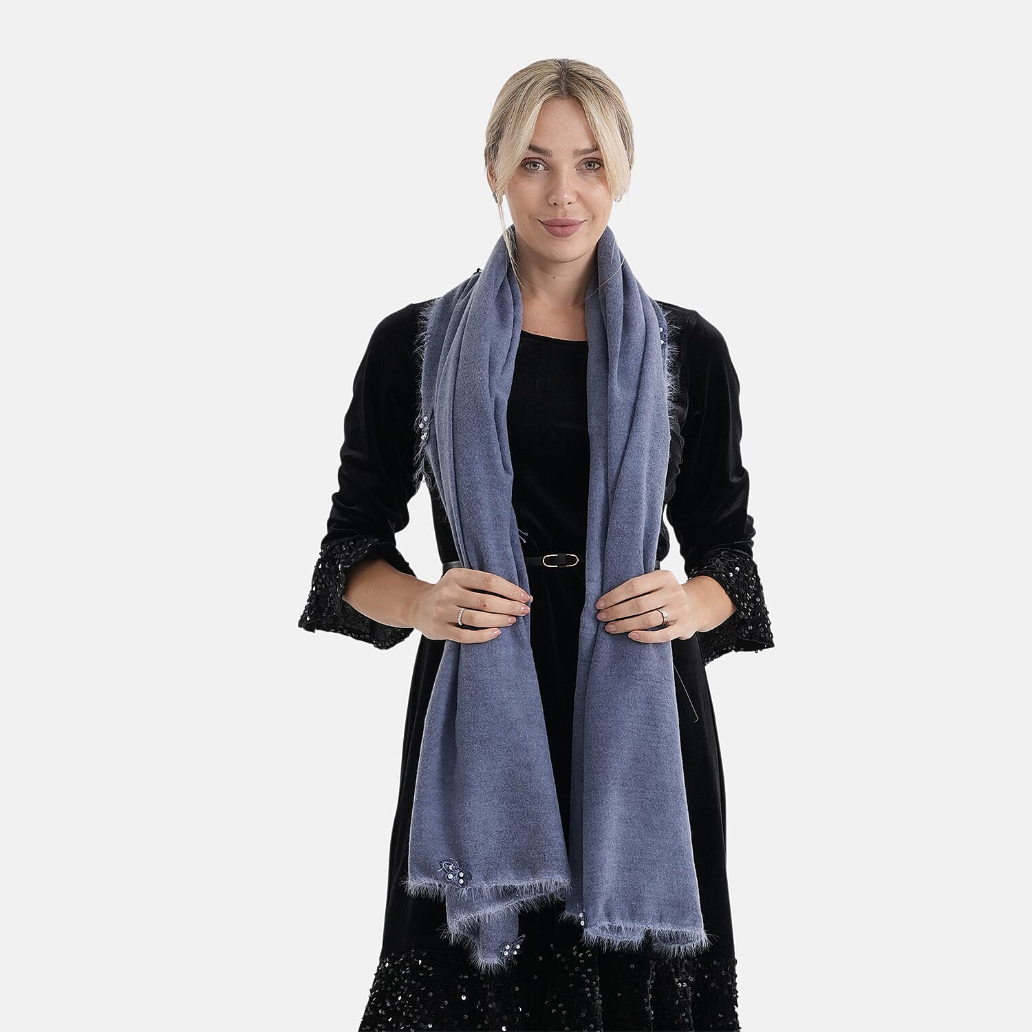 Limited Collection Embelished Season Shawl Shawl (180 x 70 Cm) - Blue