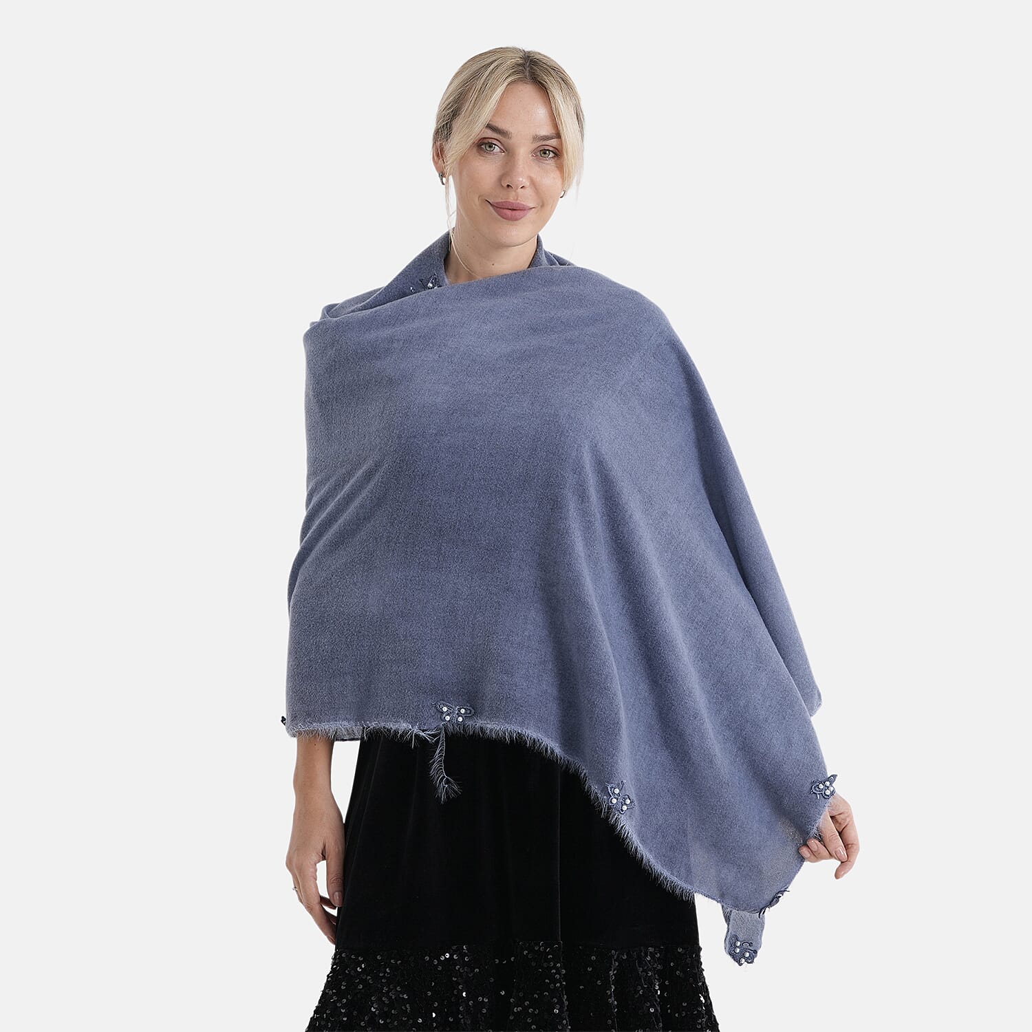 Limited Collection Embelished Season Shawl Shawl (180 x 70 Cm) - Blue