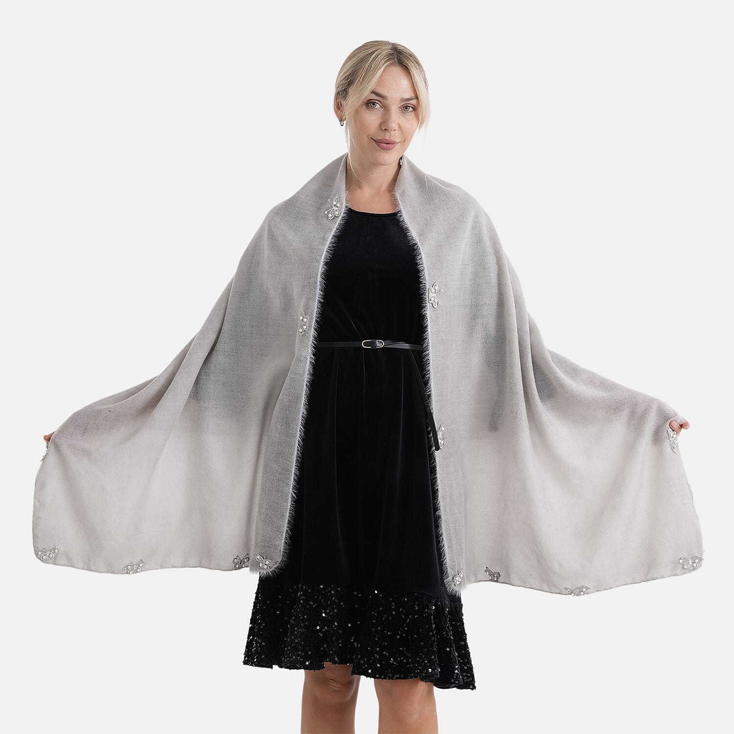 Limited Collection Embelished Season Shawl Shawl (180 x 70 Cm) - Grey