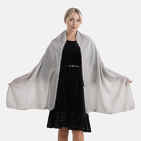Limited Collection Embelished Season Shawl Shawl (180 x 70 Cm) - Grey
