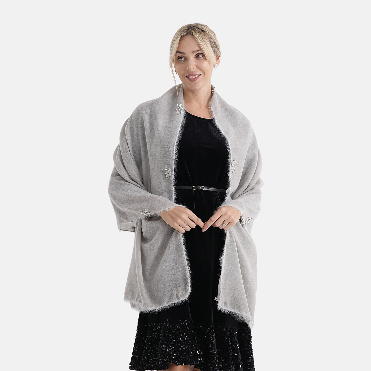 Limited Collection Embelished Season Shawl Shawl (180 x 70 Cm) - Grey
