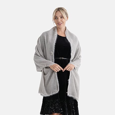 Limited Collection Embelished Season Shawl Shawl (180 x 70 Cm) - Grey