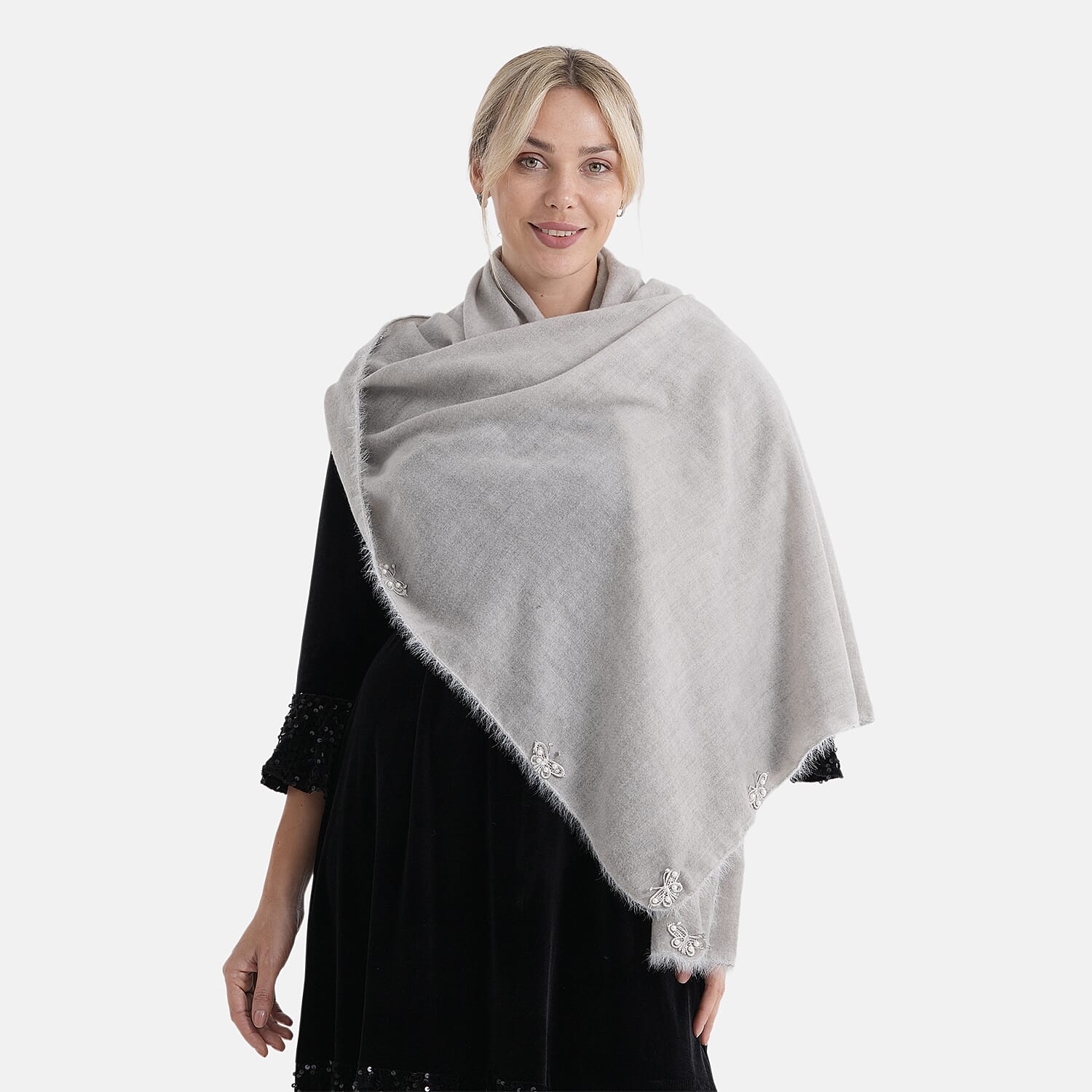 Limited Collection Embelished Season Shawl Shawl (180 x 70 Cm) - Grey