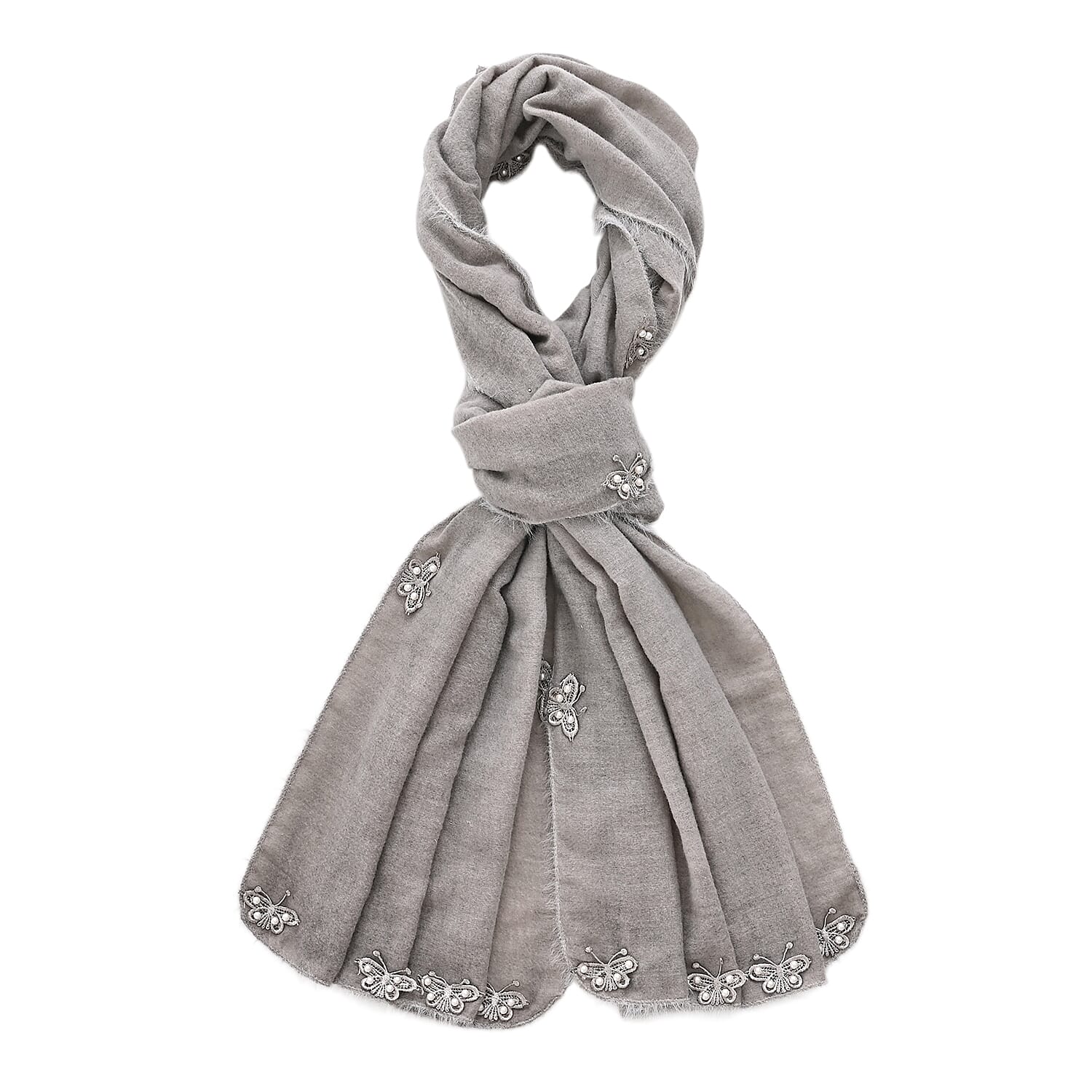 Limited Collection Embelished Season Shawl Shawl (180 x 70 Cm) - Grey