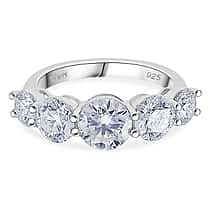 D'Joy Moissanite 5 Stone Ring VS-EF in Rhodium Overlay Sterling Silver 4.15 Ct.
