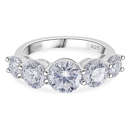 4.2 Ct. Moissanite 5 Stone Ring in Rhodium Sterling Silver