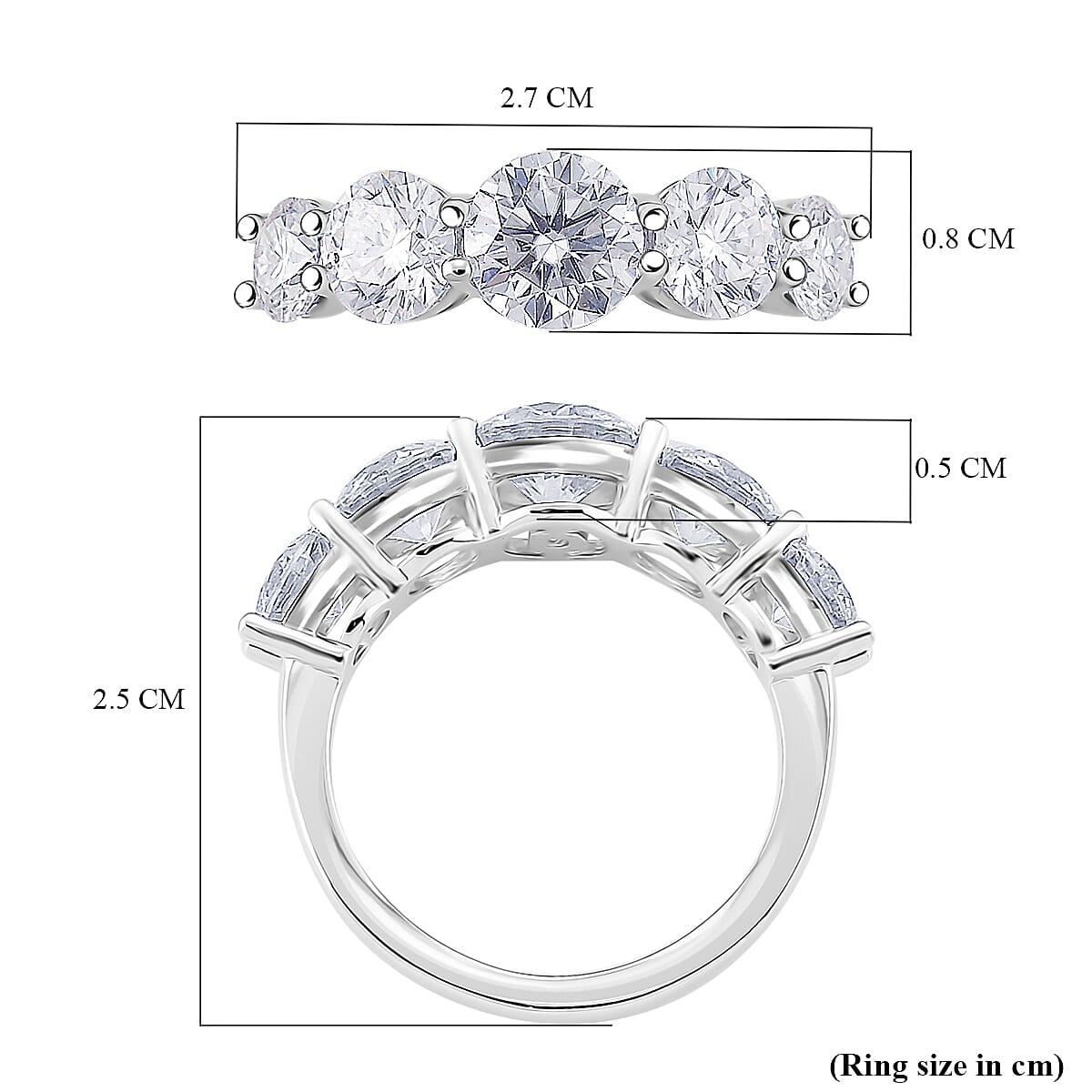One Time Mega Buy-Moissanite  Open Set Ring VS-EF in Rhodium Overlay Sterling Silver 4.15 Ct.