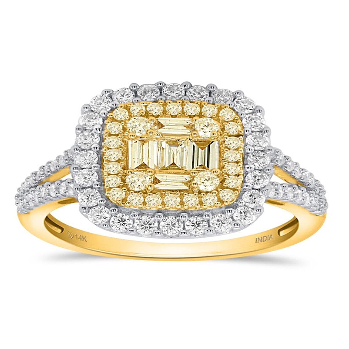NY CloseOut Deal - 14K Yellow Gold Natural Yellow Diamond (I2-I3-GH) & Natural Diamond Ring 0.98 Ct.