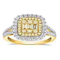NY CloseOut Deal - 14K Yellow Gold Natural Yellow Diamond (I2-I3-GH) & Natural Diamond Ring 0.98 Ct.