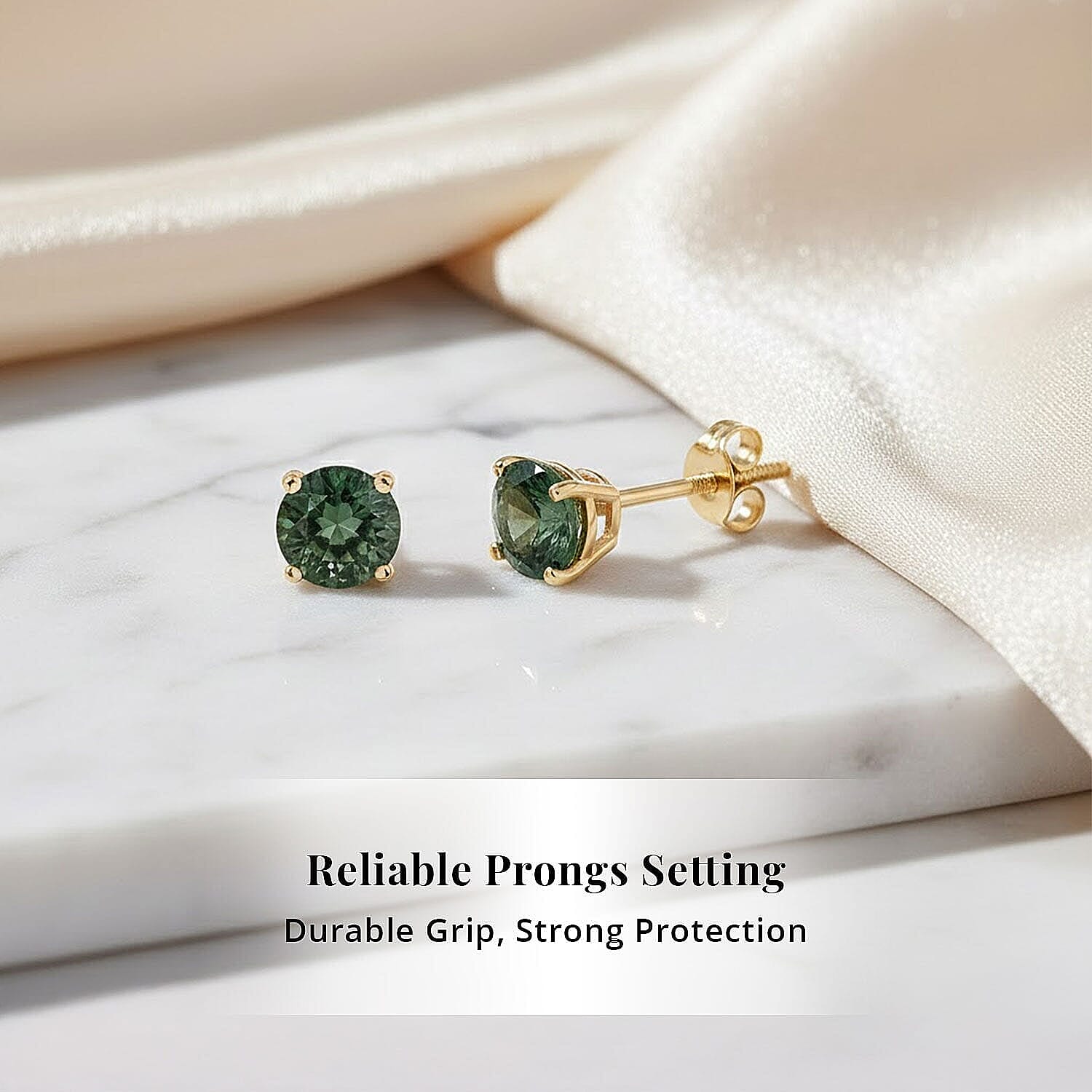 Luxoro 14K Yellow Gold AAA Green Sapphire Earring, Gold Wt.0.46 Gms  1.100  Ct.