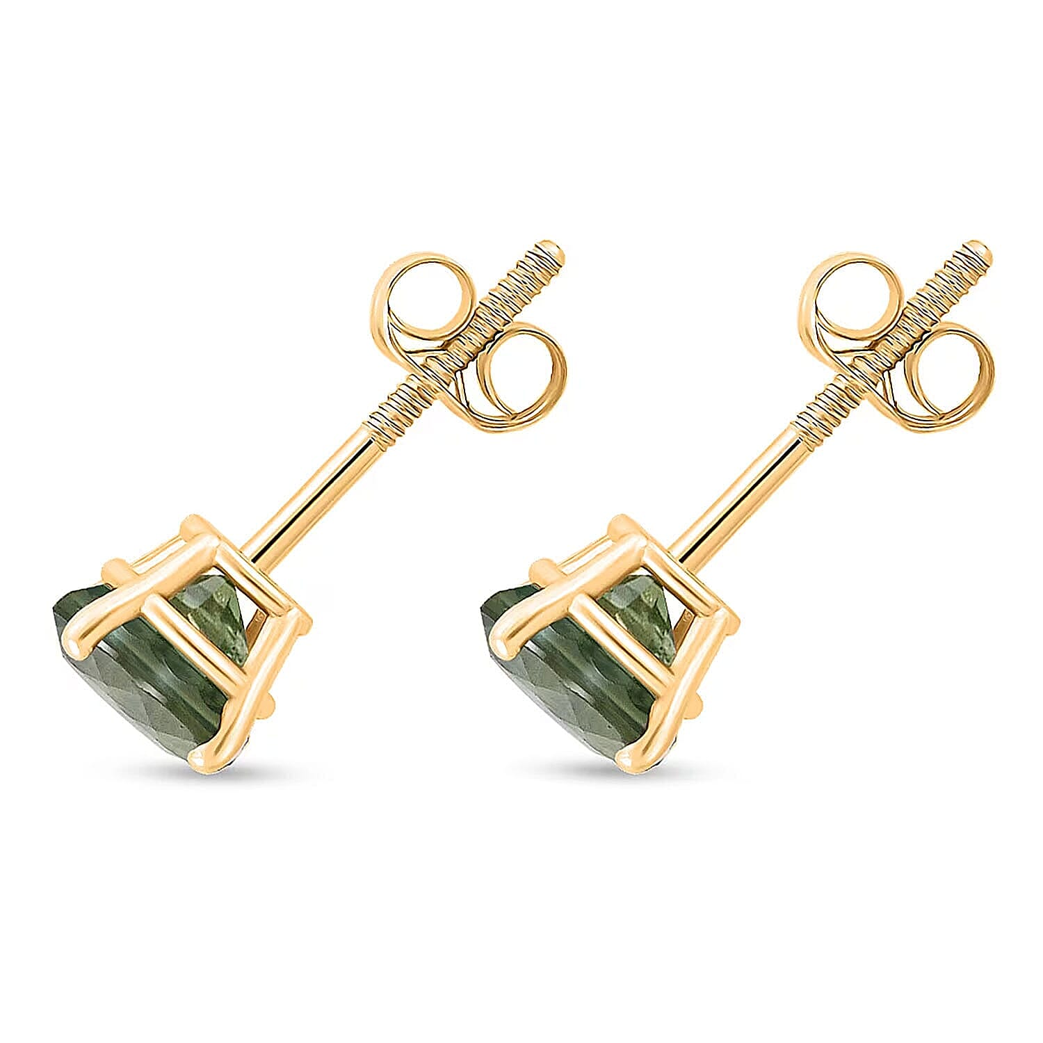 Luxoro 14K Yellow Gold AAA Green Sapphire Earring, Gold Wt.0.46 Gms  1.100  Ct.