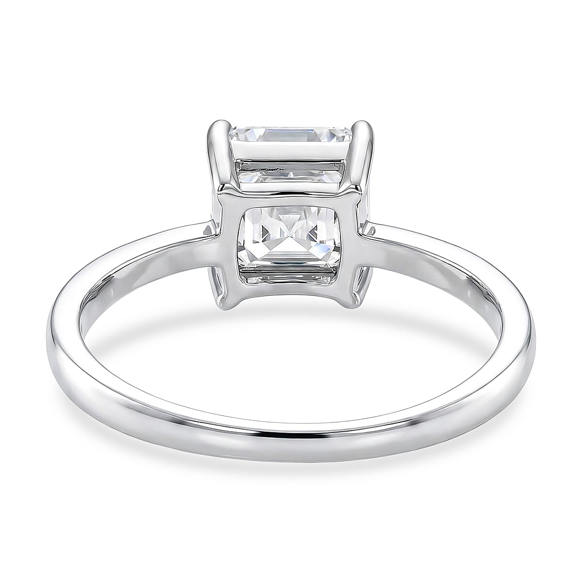 D'Joy Royal Asscher Cut VS-EF Moissanite Solitaire Ring in Rhodium Overlay Sterling Silver 2.00 Ct.