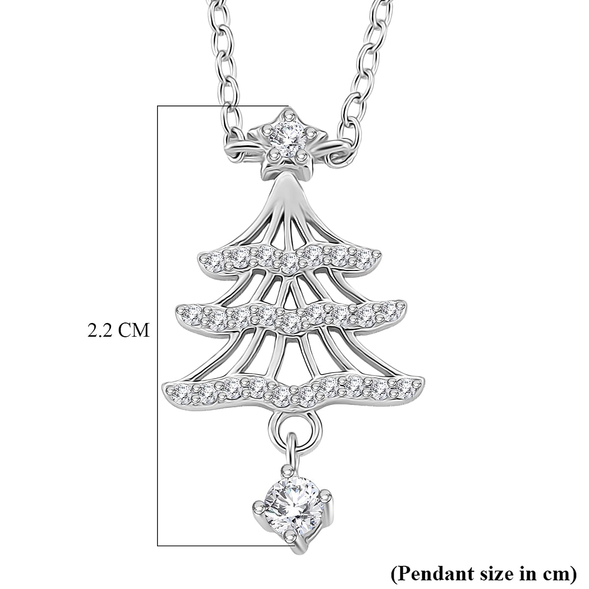 NY Close Out Deal-  White Cubic Zirconia Christmas Tree Drop Necklace (Size - 18) in Rhodium Overlay Sterling Silver
