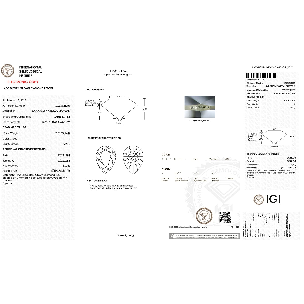 Luxuriant 950 Platinum IGI Certified Lab Grown Diamond (VS-EF) Pendant 7.00 Ct,
