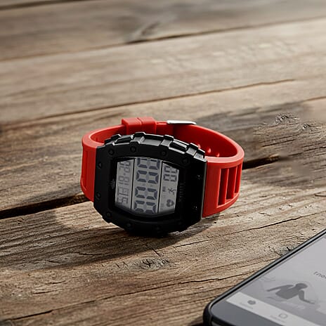 MAJESTY Digital Electronic 3ATM WR LCD Dial - Black Case Mens Watch with Red TUP Strap