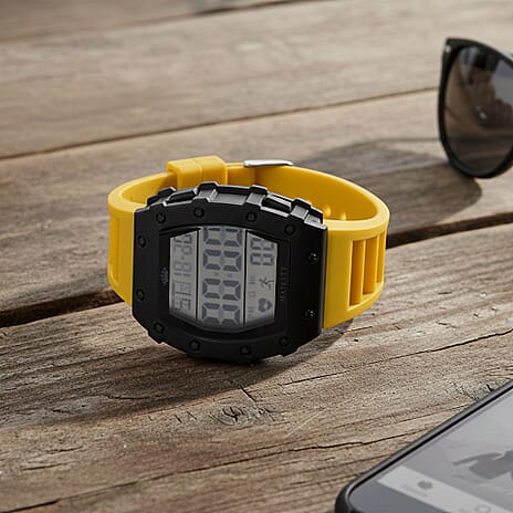 MAJESTY Digital Electronic 3ATM WR LCD Dial - Black Case Mens Watch with Yellow TUP Strap