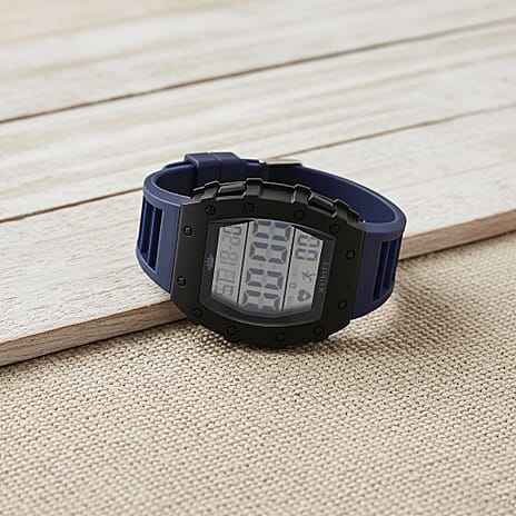 MAJESTY Digital Electronic 3ATM WR LCD Dial - Black Case Mens Watch with Blue TUP Strap