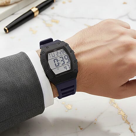 MAJESTY Digital Electronic 3ATM WR LCD Dial - Black Case Mens Watch with Blue TUP Strap