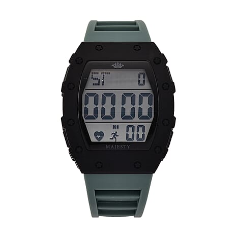 MAJESTY Digital Electronic 3ATM WR LCD Dial - Black Case Mens Watch with Cyan TUP Strap
