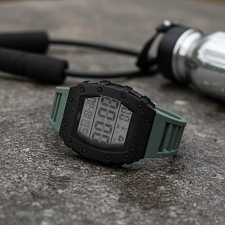 MAJESTY Digital Electronic 3ATM WR LCD Dial - Black Case Mens Watch with Cyan TUP Strap