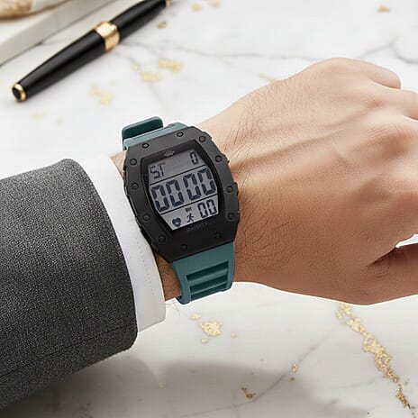 MAJESTY Digital Electronic 3ATM WR LCD Dial - Black Case Mens Watch with Cyan TUP Strap