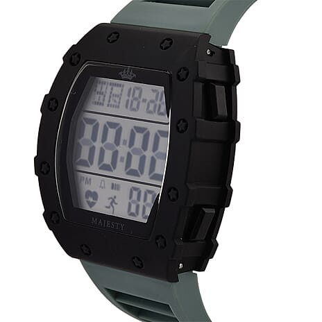 MAJESTY Digital Electronic 3ATM WR LCD Dial - Black Case Mens Watch with Cyan TUP Strap
