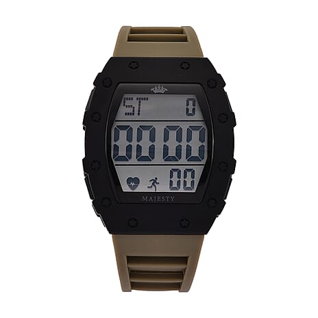 MAJESTY Digital Electronic 3ATM WR LCD Dial - Black Case Mens Watch with Coffee TUP Strap
