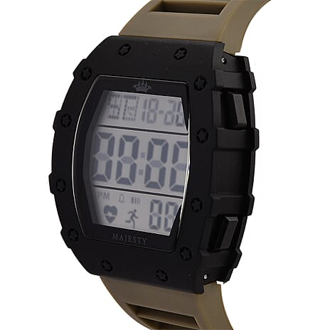 MAJESTY Digital Electronic 3ATM WR LCD Dial - Black Case Mens Watch with Coffee TUP Strap