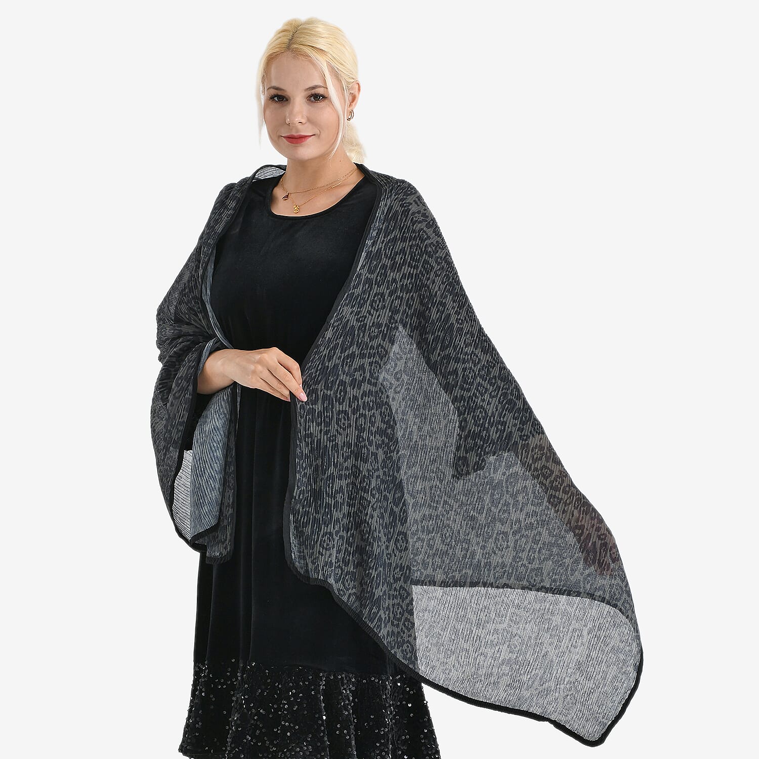 Limited Collection Leopard Print Sparkling Sequin Evening Shawl (180 x 70 cm) - Green