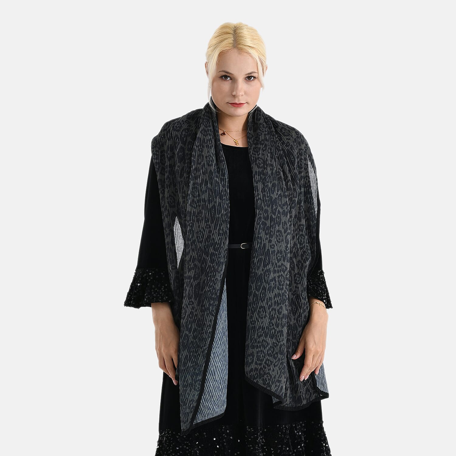 Limited Collection Leopard Print Sparkling Sequin Evening Shawl (180 x 70 cm) - Green