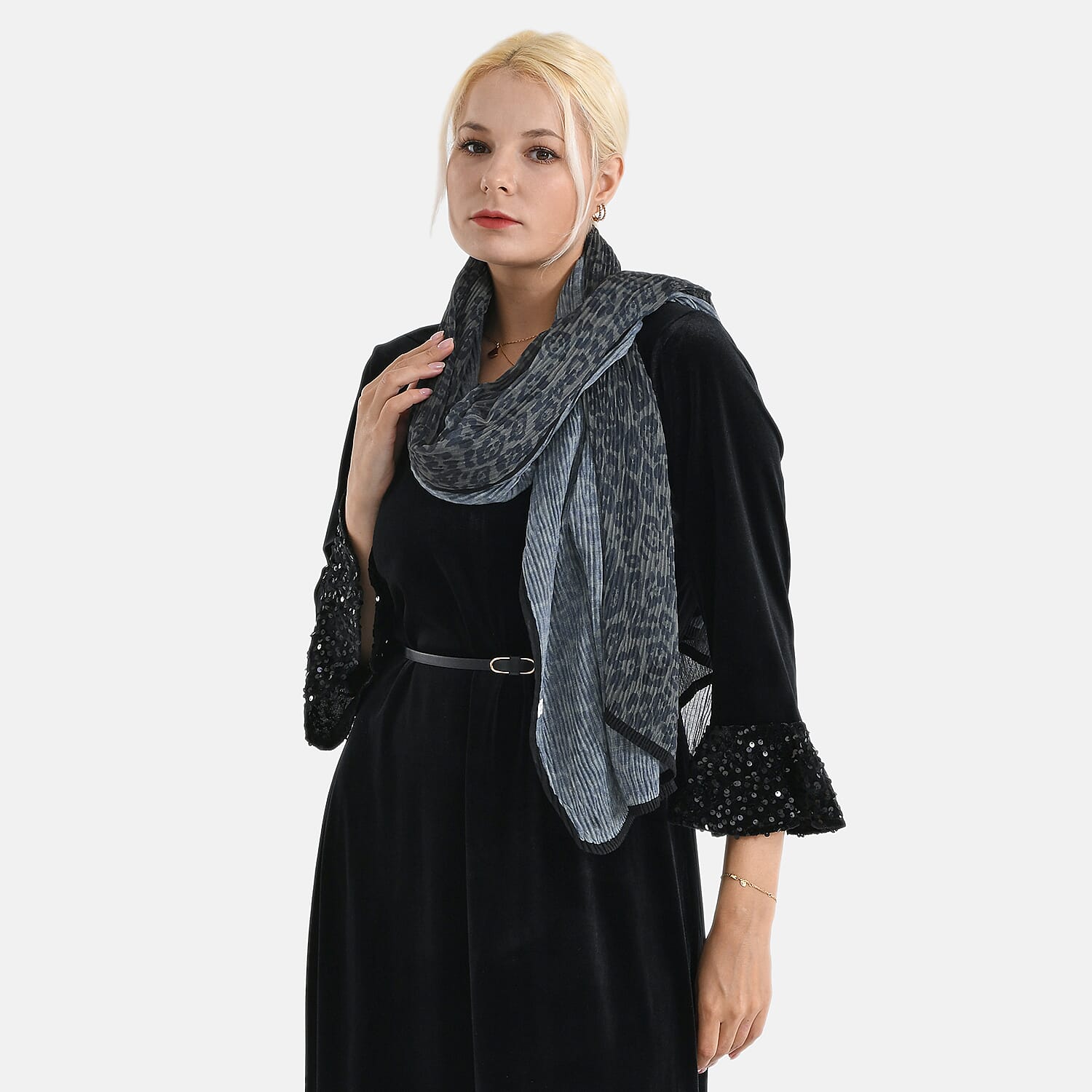 Limited Collection Leopard Print Sparkling Sequin Evening Shawl (180 x 70 cm) - Green