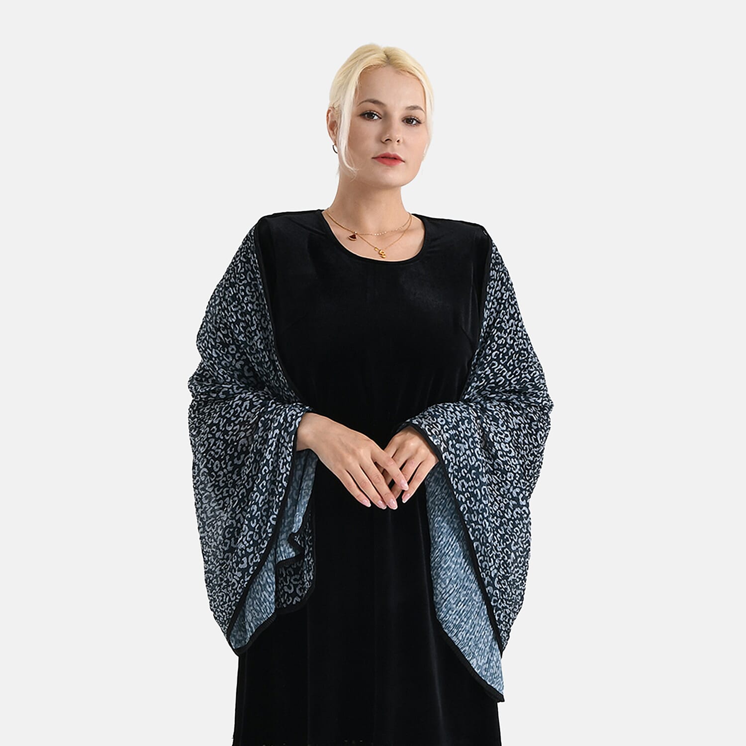 Limited Collection Leopartd Print Sparkling Sequin Evening Shawl (180 x 70 cm) - Black