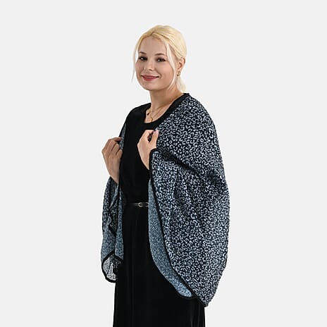 Leopard Print Evening Shawl (180 x 70 cm) - Blue