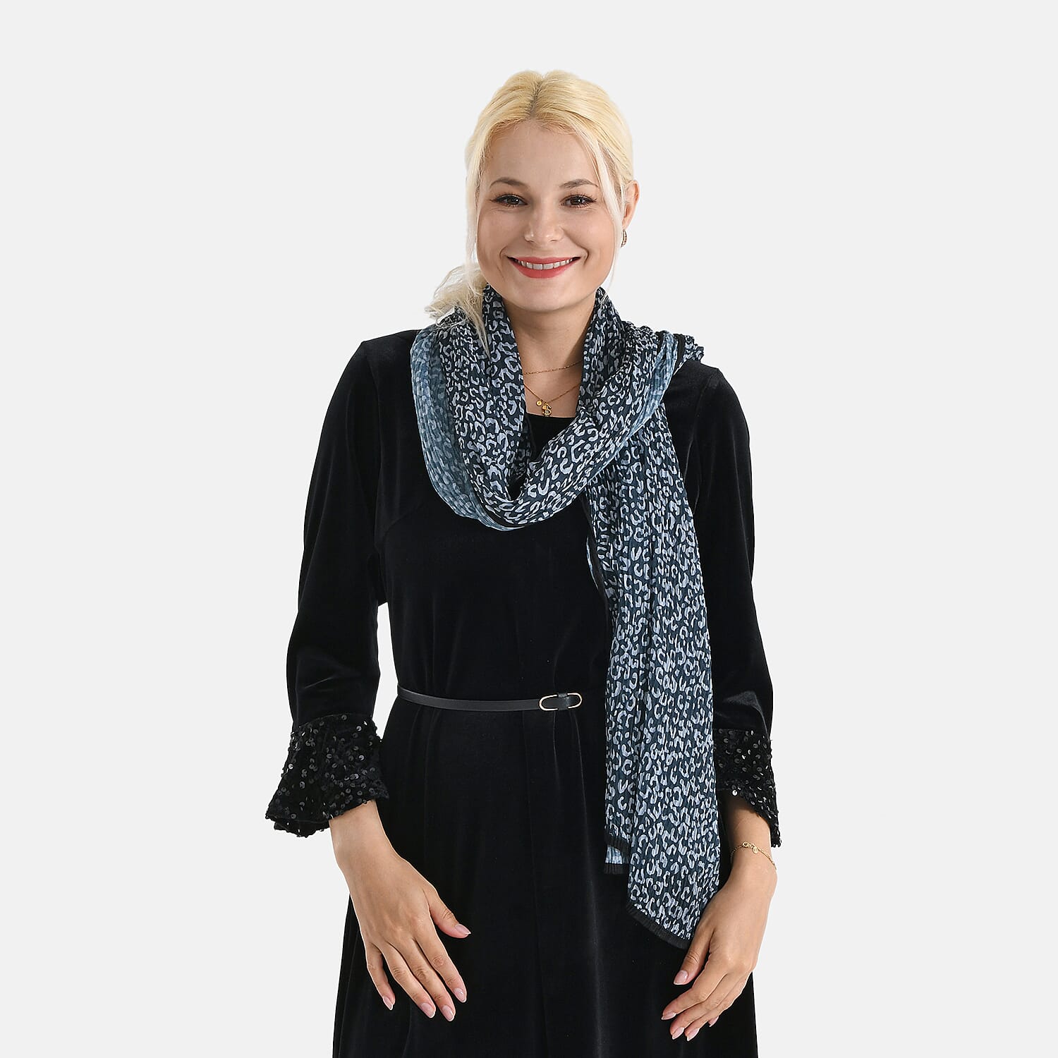 Limited Collection Leopartd Print Sparkling Sequin Evening Shawl (180 x 70 cm) - Black